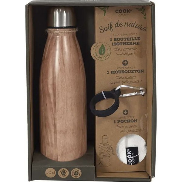 Thermos bouteille gourde isotherme 50 cl bois